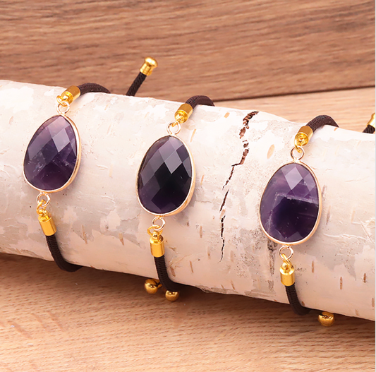 BRACELET CORDON RÉGLABLE AMÉTHYSTE BRÉSIL A (1 PIÈCE)