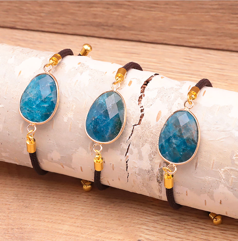 BRACELET CORDON RÉGLABLE APATITE BLEUE A (1 PIÈCE)