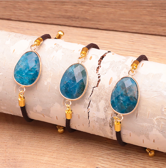 BRACELET CORDON RÉGLABLE APATITE BLEUE A (1 PIÈCE)