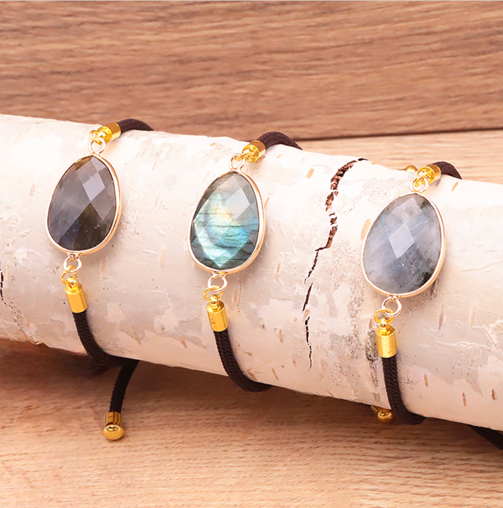 BRACELET CORDON RÉGLABLE LABRADORITE A (1 PIÈCE)