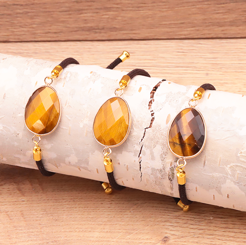 BRACELET CORDON RÉGLABLE OEIL DE TIGRE A (1 PIÈCE)