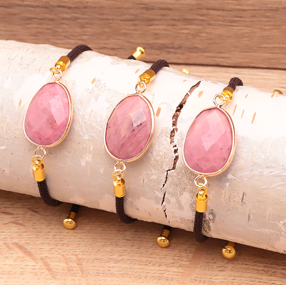 BRACELET CORDON RÉGLABLE RHODONITE BRÉSIL A (1 PIÈCE)